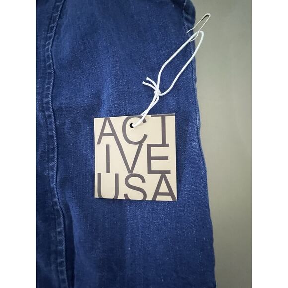 Active USA Women's M Notched Collar Halter Style Neck Denim Shorts Romper Blue - Picture 2 of 16